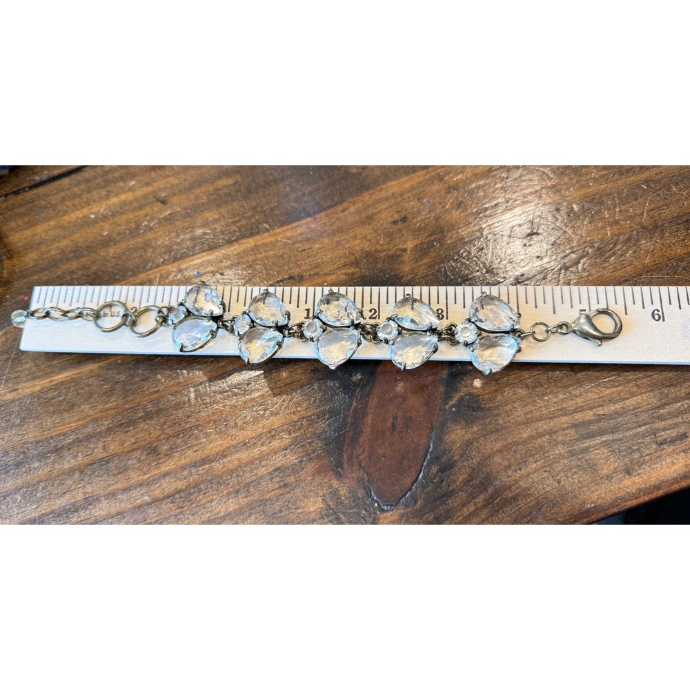 Clear Rhinestone Statement Bracelet Pear‎ Cut Bridal Adjustable Bronze Tone - Picture 4 of 4